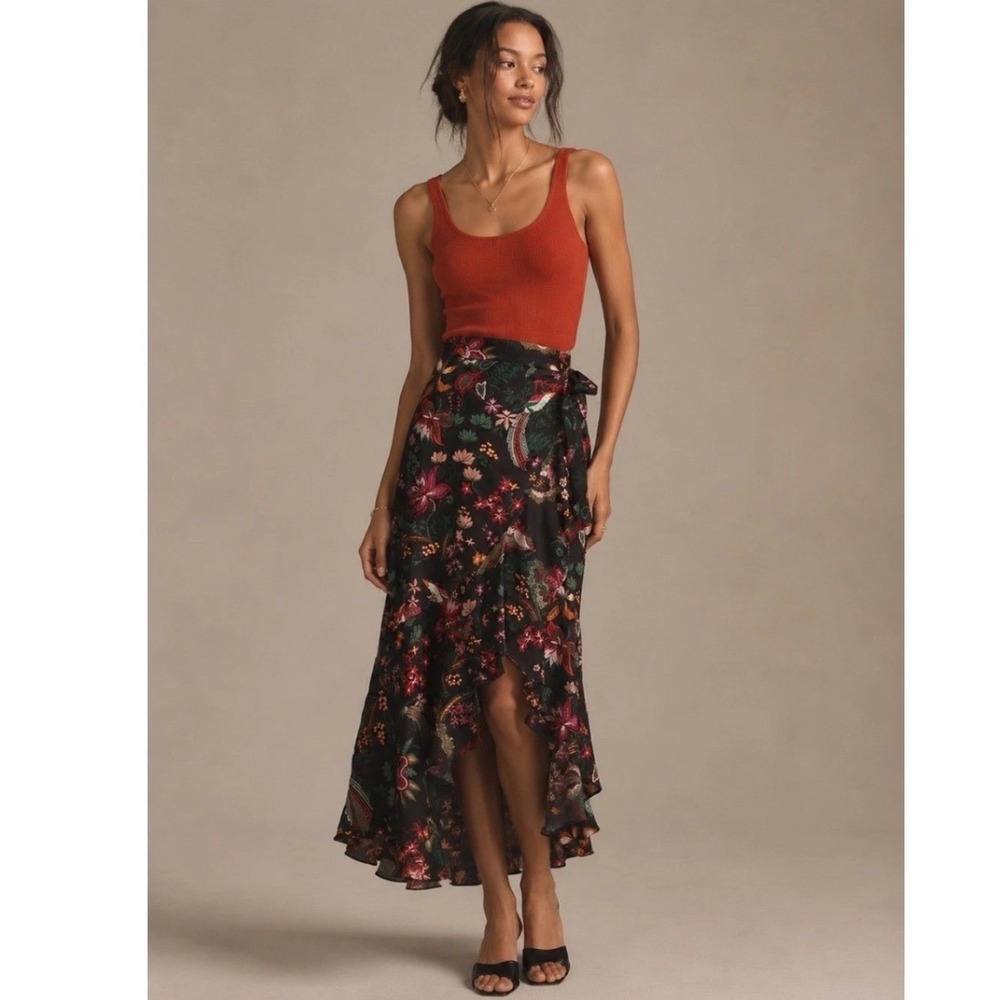 Anthropologie Women's Multicolor Floral Boho Chic Artsy Festival Wrap Skirt MP